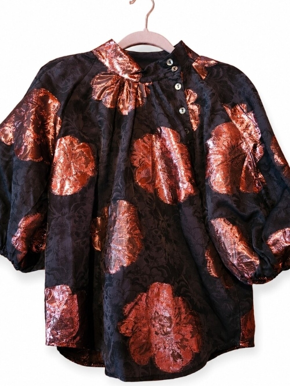 OLIPHANT NWT Rosa Black Button Neck Top SZ S - Picture 1 of 10
